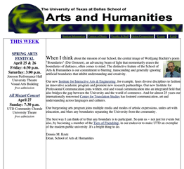 The University of Texas at Dallas School of Arts and Humanities Old Version Web Site Sceenshots Front Page